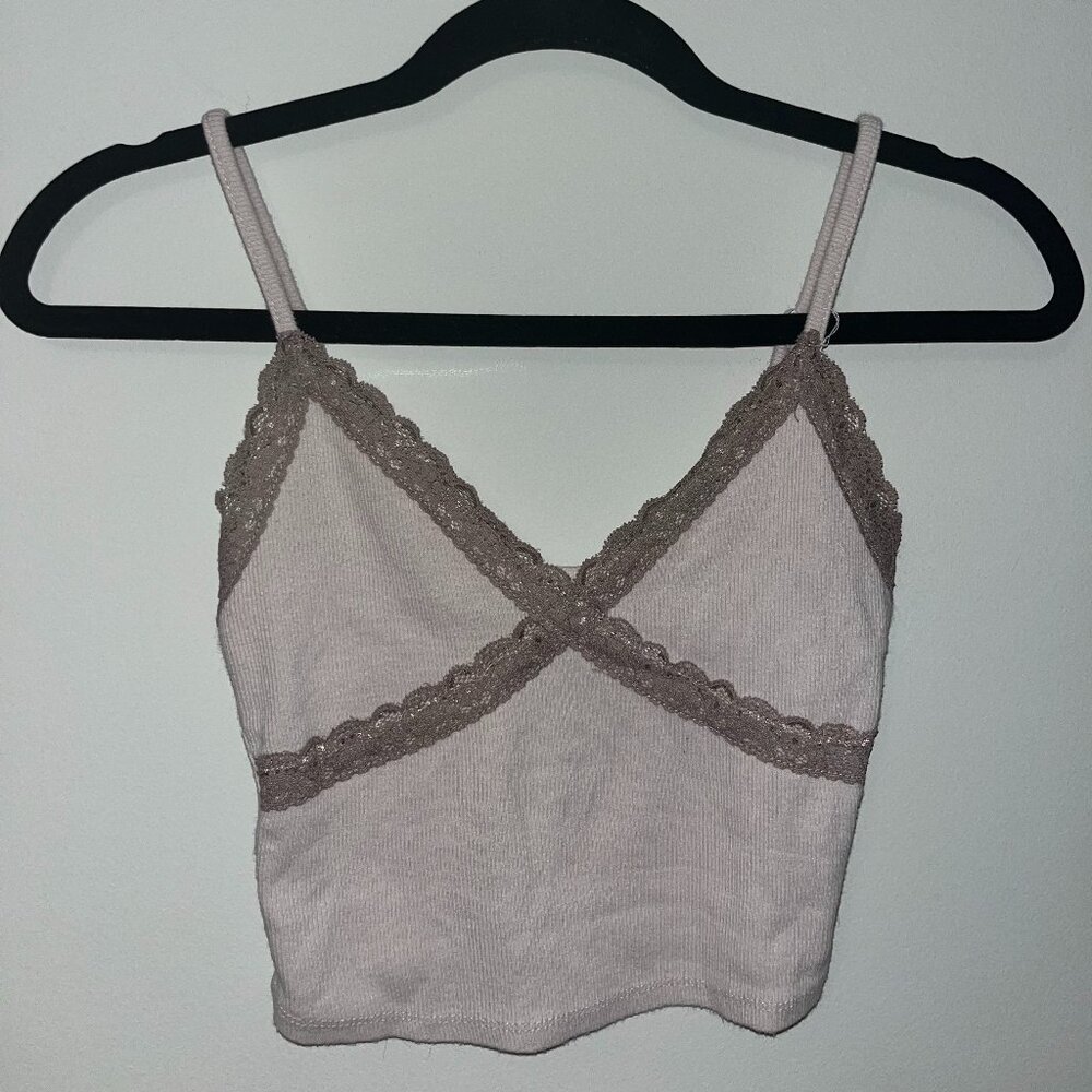 Garage Cream and Brown Lace Trim Tank Top | Size S